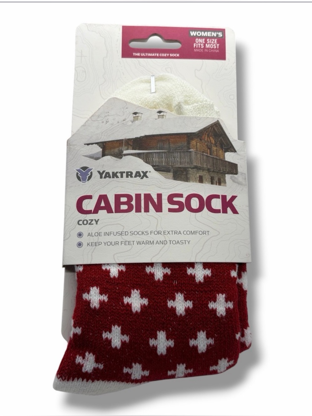 NWT Yaktrax Women's Cabin Socks Red Cream Fair Isle Christmas Holidays Gift